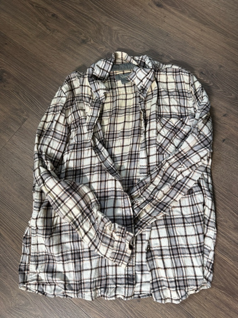 Natural Reflections Cream and Brown Plaid Button-Up Shirt